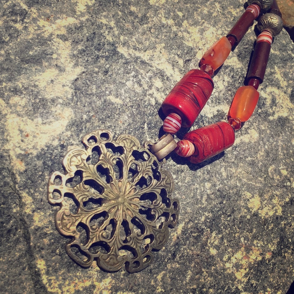 African beaded pendant necklace